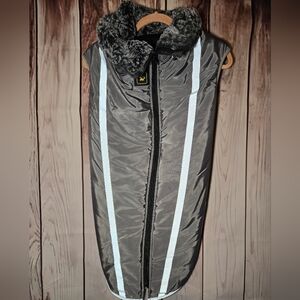 Big Dog Coat With Reflective Stripes And Fur Collar Lined Leash Hole Size 3XL